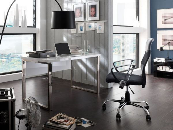Schreibtisch "Sydney" in weiß Hochglanz lackiert Laptoptisch für Homeoffice und Büro 140 x 70 cm