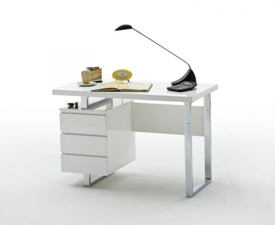 Schreibtisch "Sydney" in weiß Hochglanz Lack Laptoptisch mit Stauraum für Homeoffice und Büro 115 x 60 cm