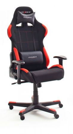 Gaming Stuhl DX-Racer 1 FD01-NR Chefsessel in schwarz und rot mit Wippmechanik inklusive Sitzkissen