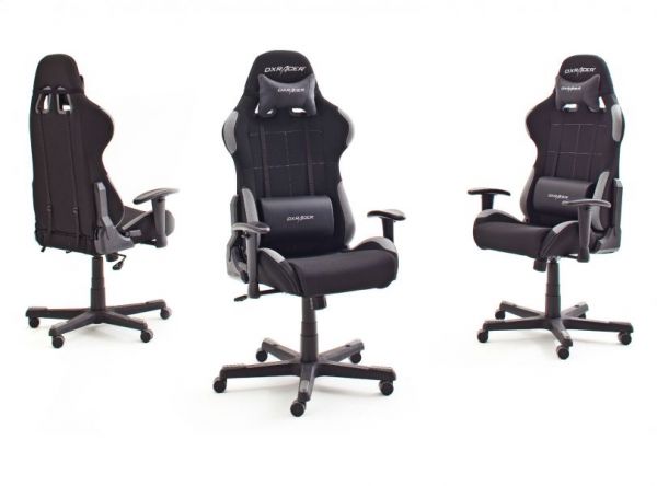 Gaming Stuhl DX-Racer 1 FD01-NG Chefsessel in schwarz und grau mit Wippmechanik inklusive Sitzkissen