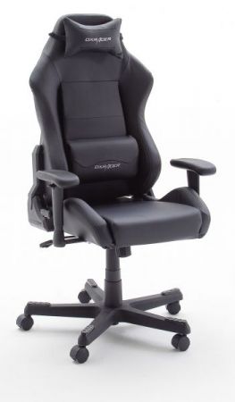 Brostuhl DX-Racer in Kunstleder schwarz mit Wippmechanik Chefsessel inkl. 2 verstellbarer Sttzkissen Gaming Stuhl