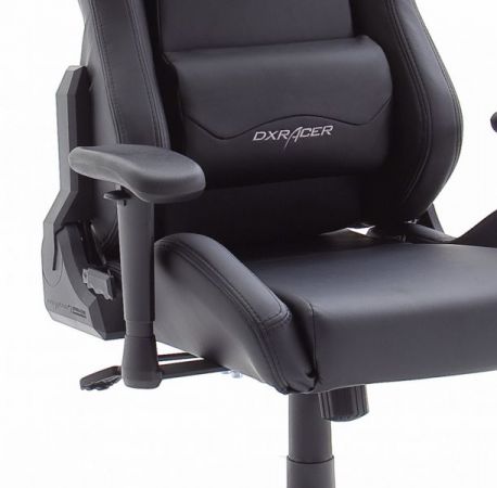 Bürostuhl DX-Racer in Kunstleder schwarz mit Wippmechanik Chefsessel inkl. 2 verstellbarer Stützkissen Gaming Stuhl