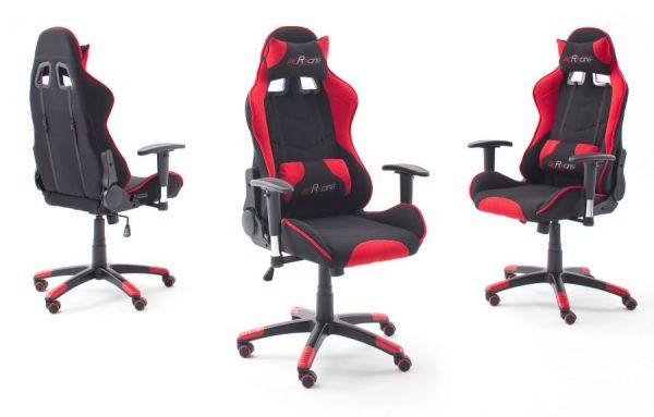 Bürostuhl Mc Racing in schwarz und rot mit Wippmechanik Chefsessel inkl. 2 verstellbarer Stützkissen Gaming Stuhl