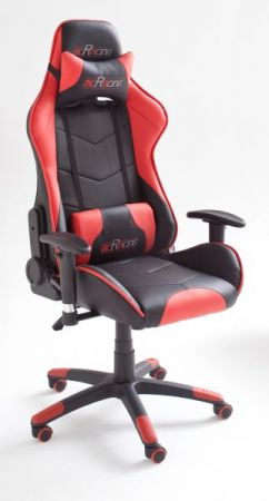 Brostuhl Mc Racing in Kunstleder schwarz und rot mit Wippmechanik Chefsessel inkl. 2 verstellbarer Sttzkissen Gaming Stuhl