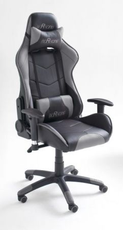 Bürostuhl Mc Racing in Kunstleder schwarz und grau mit Wippmechanik Chefsessel inkl. 2 verstellbarer Stützkissen Gaming Stuhl