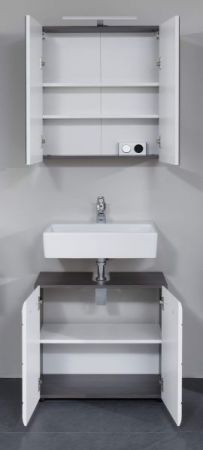 Badezimmer Badmbel Set Line in wei Hochglanz und Sardegna grau Rauchsilber Badkombination 2-teilig 60 x 182 cm