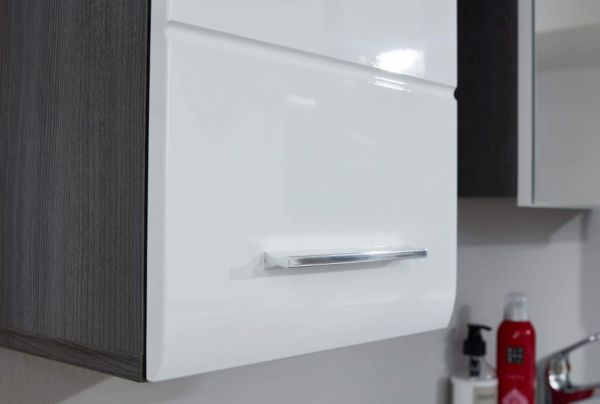 Badezimmer Waschbeckenunterschrank "Line" in weiß Hochglanz und grau Badschrank 60 x 57 cm