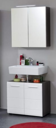 Badezimmer Waschbeckenunterschrank "Line" in weiß Hochglanz und grau Badschrank 60 x 57 cm