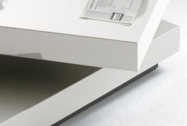 Couchtisch Hugo in Hochglanz weiß lackiert Wohnzimmertisch drehbar quadratisch 75 x 75 cm