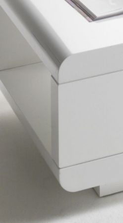 Couchtisch Idos in weiß Hochglanz und grau Wohnzimmertisch mit drehbarem Schubkasten 120 x 60 cm