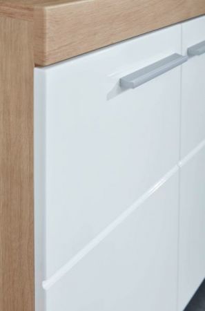 Badezimmer Waschbeckenunterschrank "Amanda" in weiß Hochglanz und Eiche Badschrank 60 x 56 cm