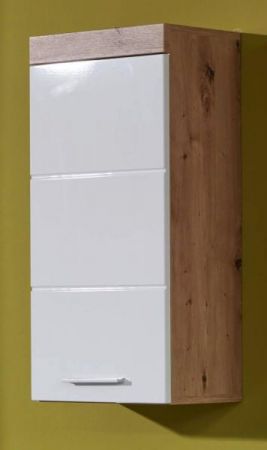 Bad Hängeschrank "Amanda" in weiß Hochglanz und Asteiche Badschrank 37 x 77 cm