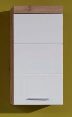 Bad Hängeschrank "Amanda" in weiß Hochglanz und Asteiche Badschrank 37 x 77 cm