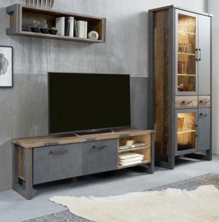 TV-Lowboard Prime in Old Used Wood Design mit Matera grau TV-Unterteil Shabby 178 x 52 cm