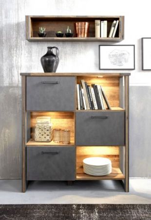 Highboard Prime in Old Used Wood Design mit Matera grau Kommode Shabby 113 x 136 cm