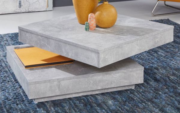 Couchtisch in Stone Design grau Wohnzimmertisch drehbar quadratisch 70 x 70 cm mit Ablage