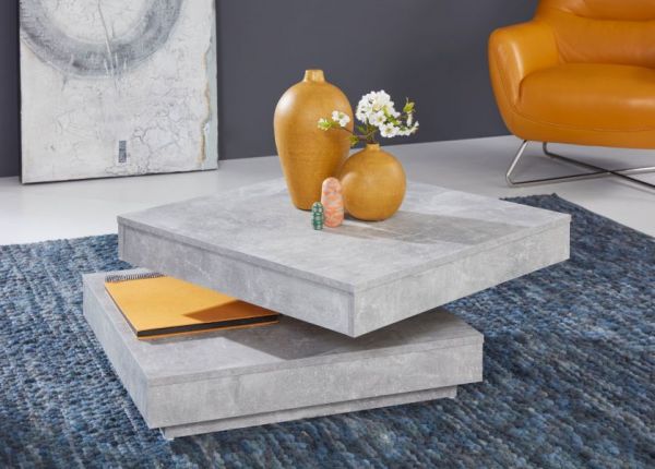 Couchtisch in Stone Design grau Wohnzimmertisch drehbar quadratisch 70 x 70 cm mit Ablage
