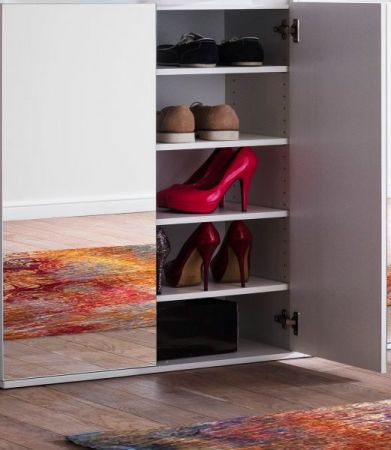 Garderobenschrank mit Spiegel Mirror in wei mit Spiegeltren - XXL Schuhschrank 185 x 191 cm