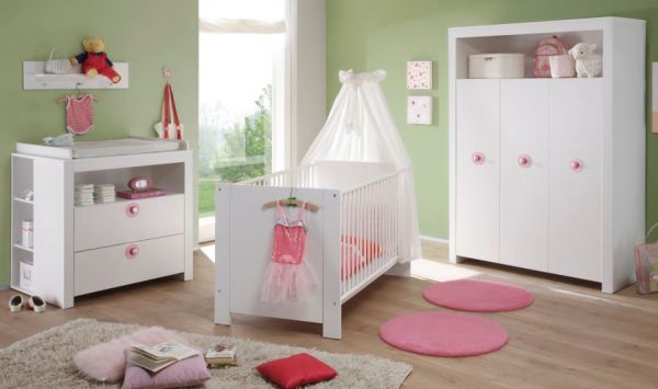 Babyzimmer: Kleiderschrank "Olivia" weiß, 3-türig (130 x 186 cm) Mädchen