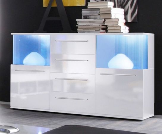 Sideboard weiß Glanz inkl. LED Beleuchtung Farbwechsel Kommode 142 cm Punch