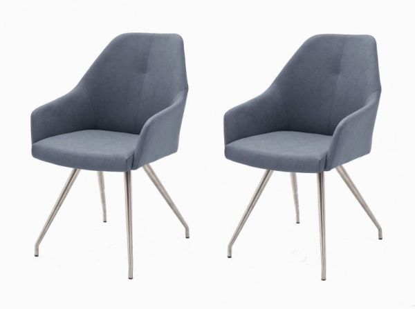 2 x Stuhl Madita in Graublau Kunstleder und Edelstahl 4-Fuß oval Esszimmerstuhl 2er Set Armlehnenstuhl Schalenstuhl