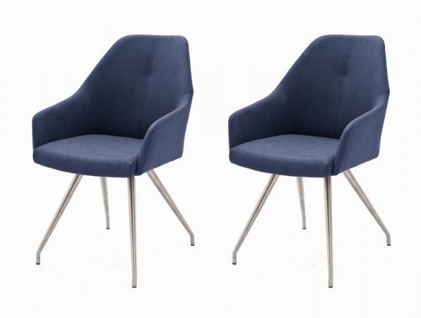 2 x Stuhl Madita in Nachtblau Kunstleder und Edelstahl 4-Fuß oval Esszimmerstuhl 2er Set Armlehnenstuhl Schalenstuhl