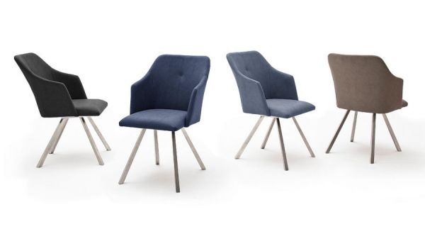 2 x Stuhl Madita in Graublau Kunstleder und Edelstahl 4-Fuß eckig Esszimmerstuhl 2er Set Armlehnenstuhl Schalenstuhl