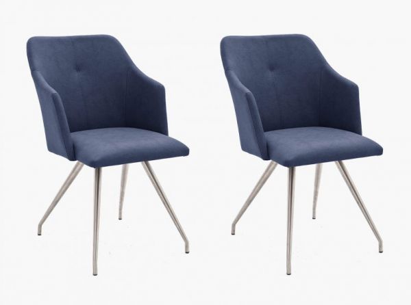 2 x Stuhl Madita in Nachtblau Kunstleder und Edelstahl 4-Fuß oval Esszimmerstuhl 2er Set Armlehnenstuhl Schalenstuhl