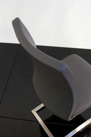 2 x Stuhl Arco in Grau Kunstleder und Edelstahl Freischwinger Flachrohr Esszimmerstuhl 2er Set