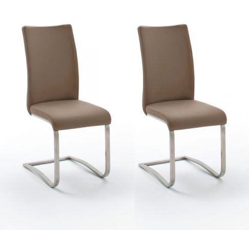 2 x Stuhl Arco in Cappuccino Kunstleder und Edelstahl Freischwinger Flachrohr Esszimmerstuhl 2er Set