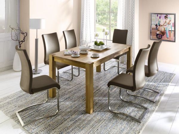 2 x Stuhl Arco in Cappuccino Kunstleder und Edelstahl Freischwinger Flachrohr Esszimmerstuhl 2er Set