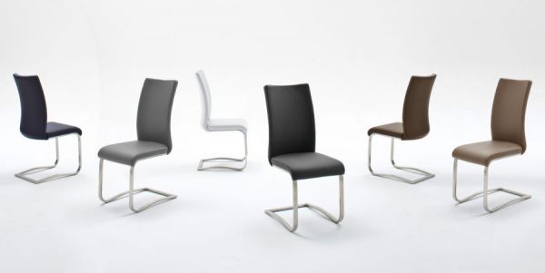2 x Stuhl Arco in Weiß Leder und Edelstahl Freischwinger Flachrohr Esszimmerstuhl 2er Set