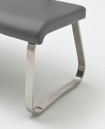 Sitzbank "Arco" in Grau Kunstleder und Edelstahl Flachrohr Küchenbank mit Kufengestell Polsterbank 175 cm