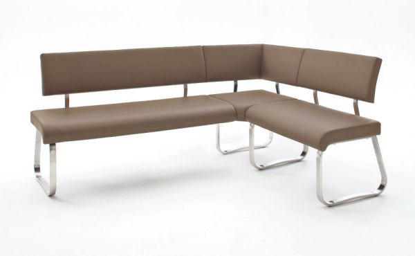 Eckbank Arco in Cappuccino Kunstleder und Edelstahl Flachrohr Kchenbank mit Kufengestell Sitzbank 200 x 150 cm