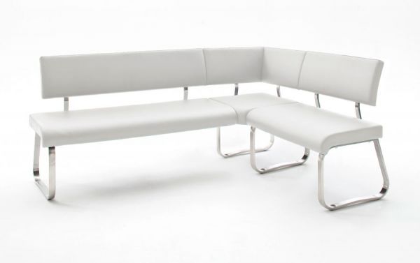 Eckbank Arco in Weiß Kunstleder und Edelstahl Flachrohr Küchenbank mit Kufengestell Sitzbank 200 x 150 cm