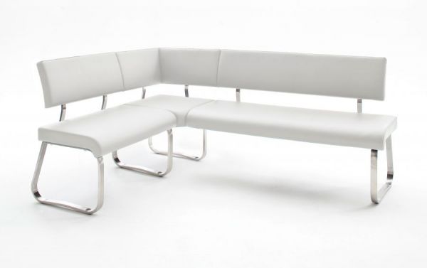 Eckbank "Arco" in Weiß Kunstleder und Edelstahl Flachrohr Küchenbank mit Kufengestell Sitzbank 200 x 150 cm
