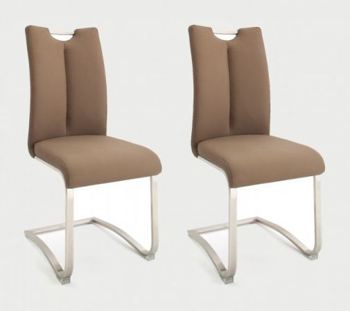 2 x Stuhl Artos in Cappuccino Kunstleder und Edelstahl Freischwinger mit Griffloch Flachrohr Esszimmerstuhl 2er Set