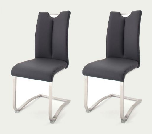 2 x Stuhl Artos in Schwarz Kunstleder und Edelstahl Freischwinger mit Griffloch Flachrohr Esszimmerstuhl 2er Set