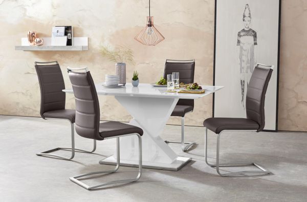 2 x Stuhl Pescara in Braun Kunstleder und Edelstahl Freischwinger mit Griffleiste Flachrohr Esszimmerstuhl 2er Set