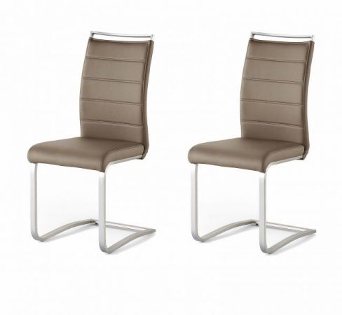 2 x Stuhl Pescara in Cappuccino Kunstleder und Edelstahl Freischwinger mit Griffleiste Flachrohr Esszimmerstuhl 2er Set