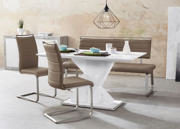2 x Stuhl Pescara in Cappuccino Kunstleder und Edelstahl Freischwinger mit Griffleiste Flachrohr Esszimmerstuhl 2er Set