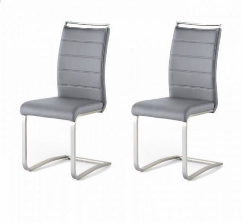 2 x Stuhl Pescara in Grau Kunstleder und Edelstahl Freischwinger mit Griffleiste Flachrohr Esszimmerstuhl 2er Set