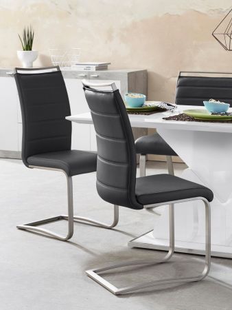 2 x Stuhl Pescara in Schwarz Kunstleder und Edelstahl Freischwinger mit Griffleiste Flachrohr Esszimmerstuhl 2er Set