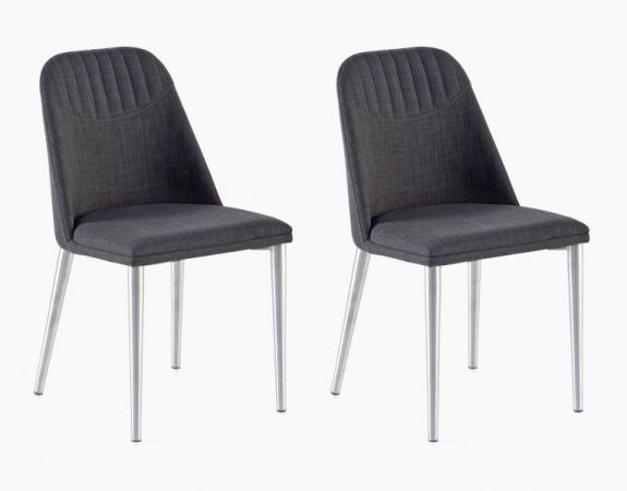 2 x Stuhl Elara in Grau Feingewebe und Edelstahl 4-Fuß konisch Rundrohr Esszimmerstuhl 2er Set