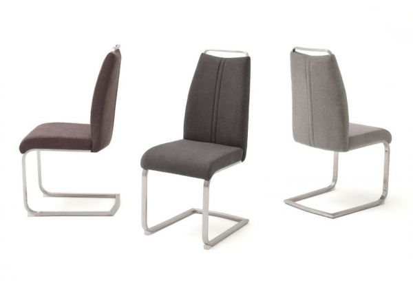2 x Stuhl Giulia in Anthrazit Feingewebe und Edelstahl Freischwinger mit Griffleiste Flachrohr Esszimmerstuhl 2er Set