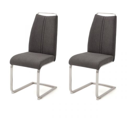 2 x Stuhl Giulia in Anthrazit Feingewebe und Edelstahl Freischwinger mit Griffleiste Flachrohr Esszimmerstuhl 2er Set