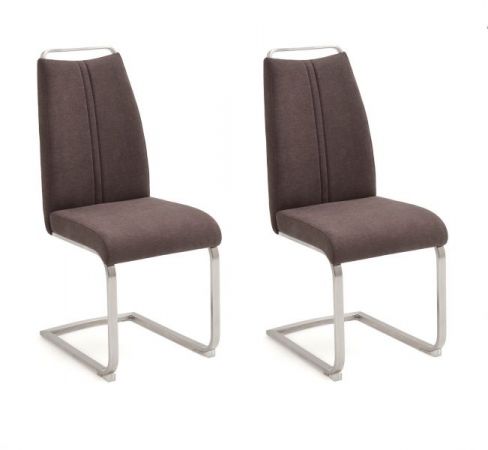2 x Stuhl Giulia in Braun Leder und Edelstahl Freischwinger mit Griffleiste Flachrohr Esszimmerstuhl 2er Set