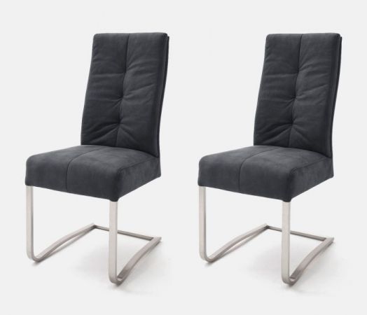 2 x Stuhl Salva in Schwarz Vintage und Edelstahl Freischwinger Luxus Komfortsitz Esszimmerstuhl 2er Set