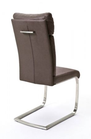 2 x Stuhl Rabea in Braun Vintage Lederlook und Edelstahl Freischwinger mit Griff hinten Esszimmerstuhl 2er Set