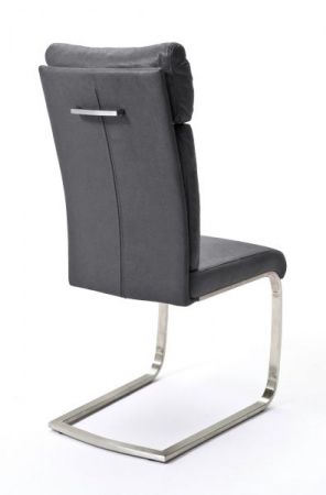2 x Stuhl Rabea in Grau Vintage Lederlook und Edelstahl Freischwinger mit Griff hinten Esszimmerstuhl 2er Set